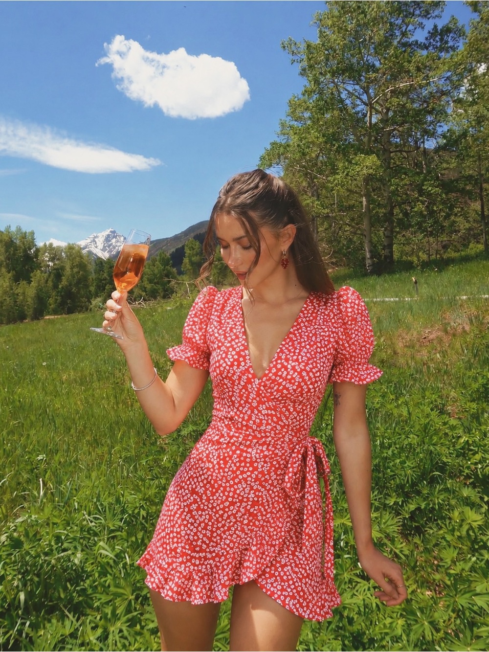 Princess Polly Poppy Moore Floral Wrap Romper | Red & White Floral Mini Playsuit